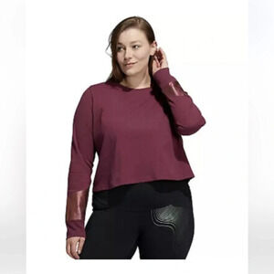 NWT Adidas Shine Cuff Cropped Tee Long Sleeves Victory Crimson Size 1X
